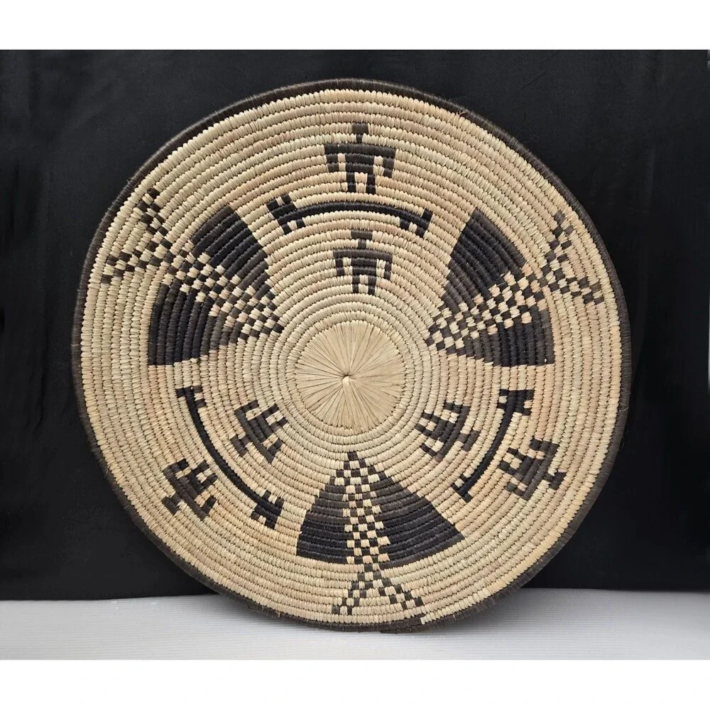 Handwoven Coil Flat Plate Basket Southwestern Native American Style Art 14.5